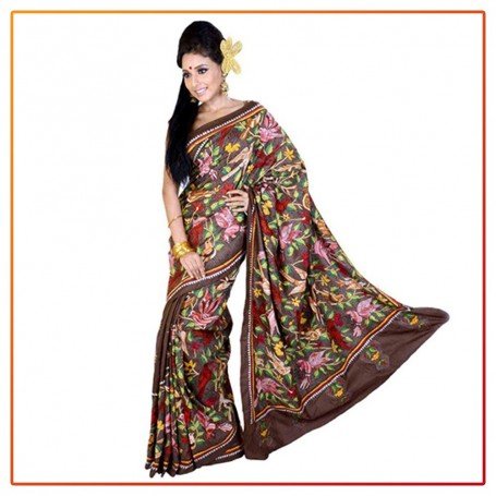 Murshidabad Silk Katha Stich Original Saree 011